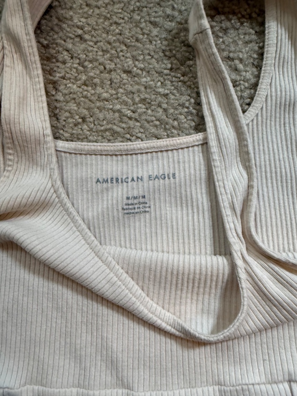 American Eagle Ribbed Corset Tank Top Sz M Off White Basic - Picture 2 of 3
